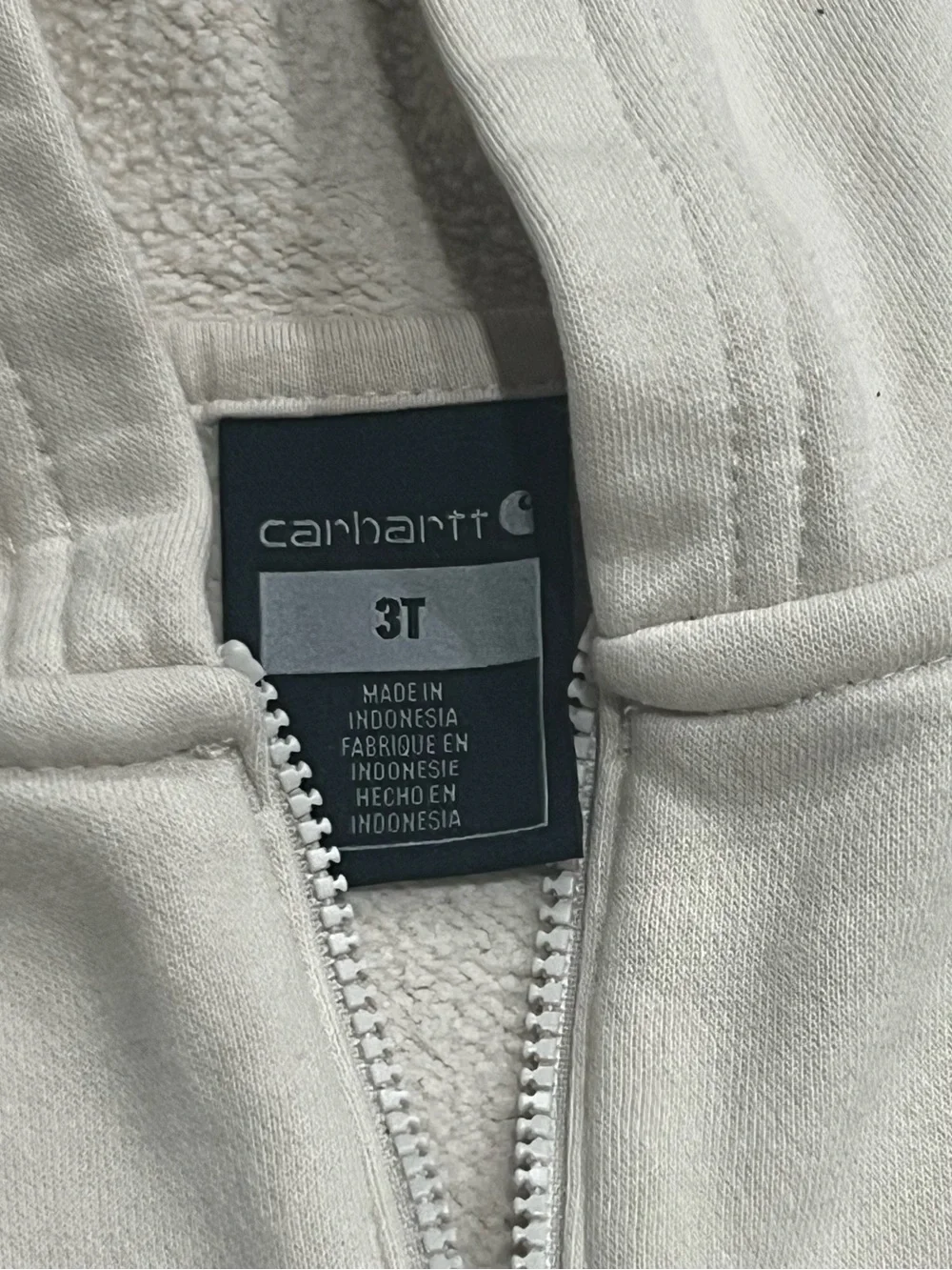 Carhartt Kids Cream Half-Zip Hoodie with Logo Sleeve